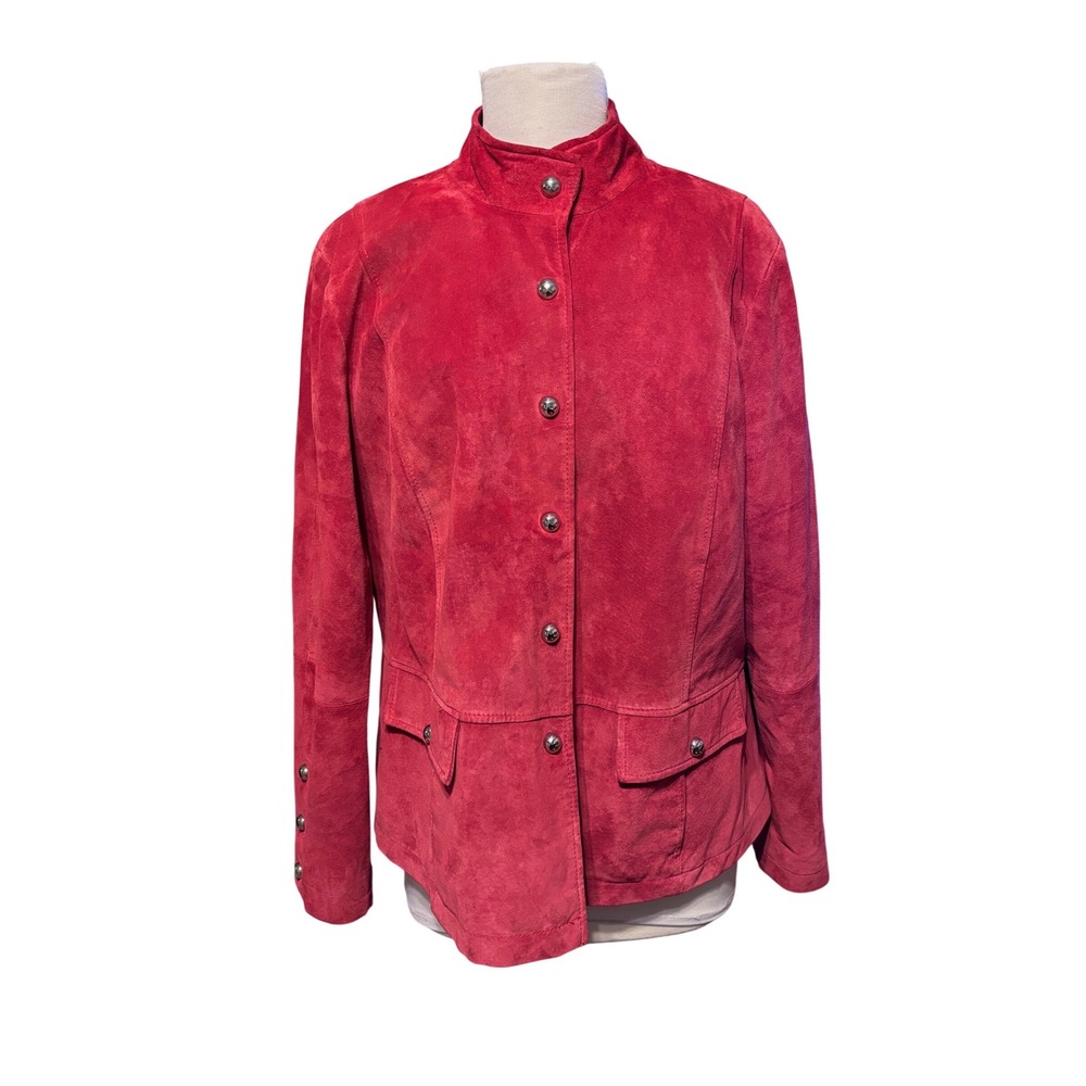 Vintage Linea by Louis DellOlio Suede Jacket Womens 1X Red Leather Button Front